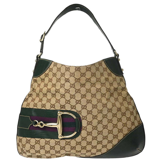 Gucci Green GG Canvas Sherry Horsebit Shoulder Bag