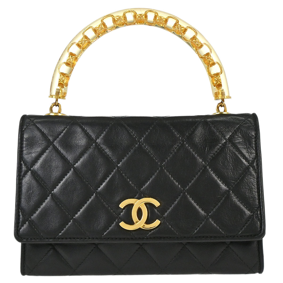 Chanel 1989-1991 Black Lambskin Top Handle Handbag