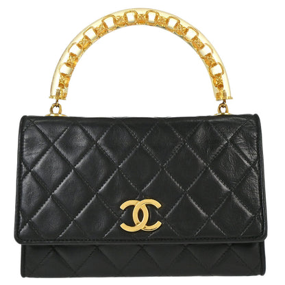 Chanel 1989-1991 Black Lambskin Top Handle Handbag