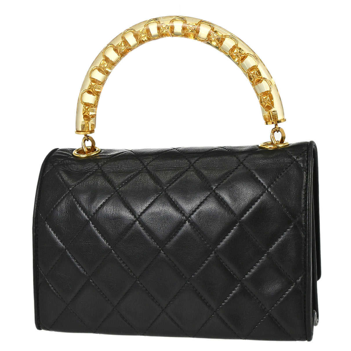 Chanel 1989-1991 Black Lambskin Top Handle Handbag