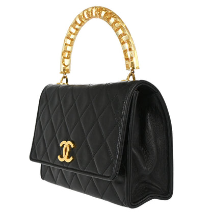 Chanel 1989-1991 Black Lambskin Top Handle Handbag