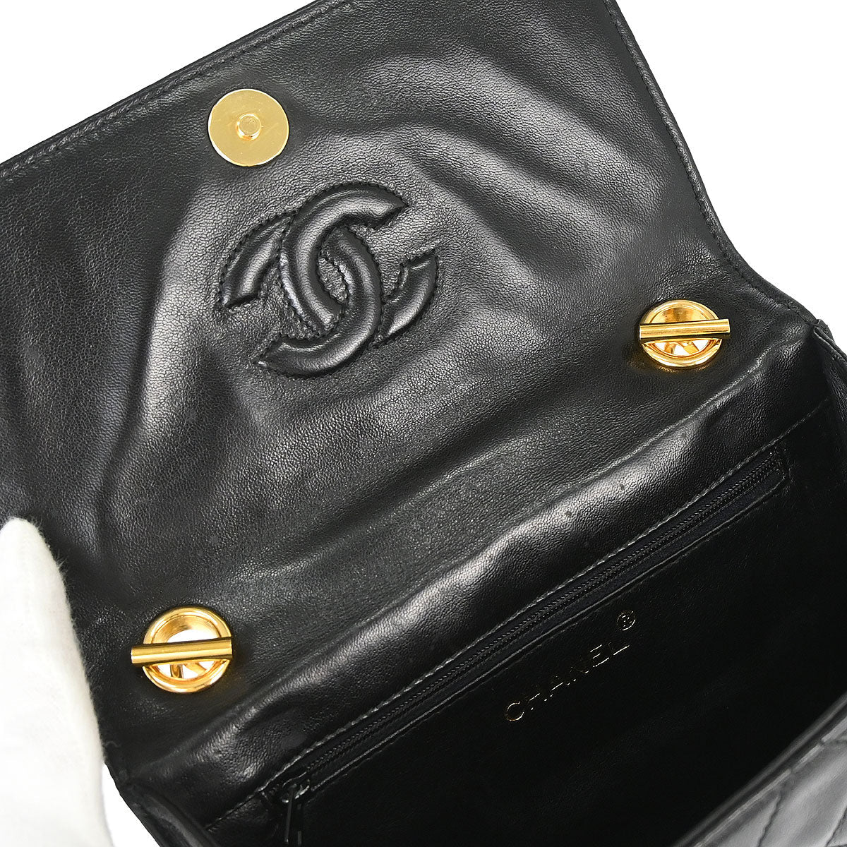 Chanel 1989-1991 Black Lambskin Top Handle Handbag