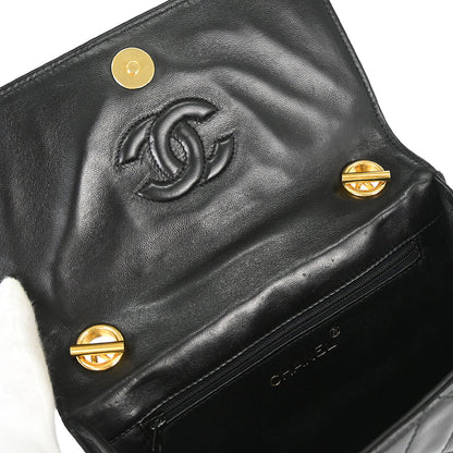 Chanel 1989-1991 Black Lambskin Top Handle Handbag