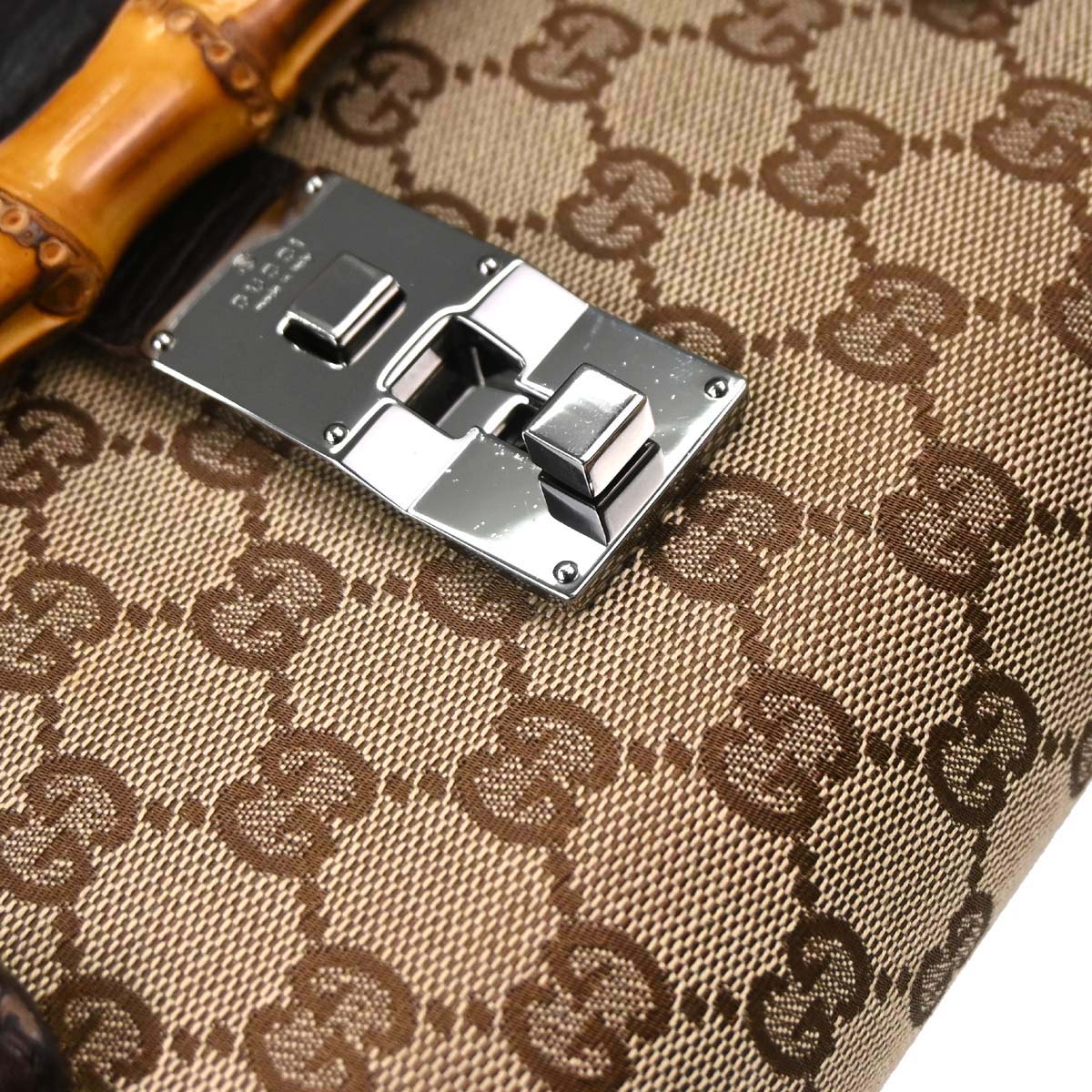 Gucci Brown GG Canvas Bamboo Handbag