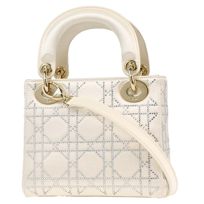 Christian Dior Ivory Satin Small Lady Dior 2way Shoulder Handbag
