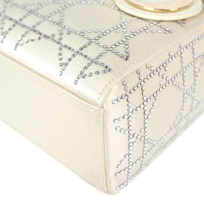 Christian Dior Ivory Satin Small Lady Dior 2way Shoulder Handbag