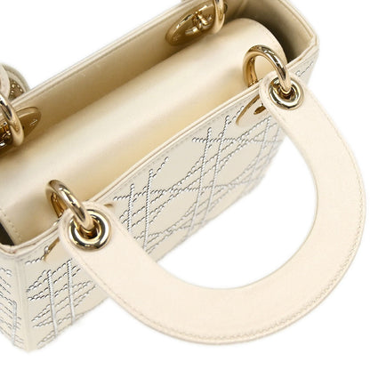 Christian Dior Ivory Satin Small Lady Dior 2way Shoulder Handbag