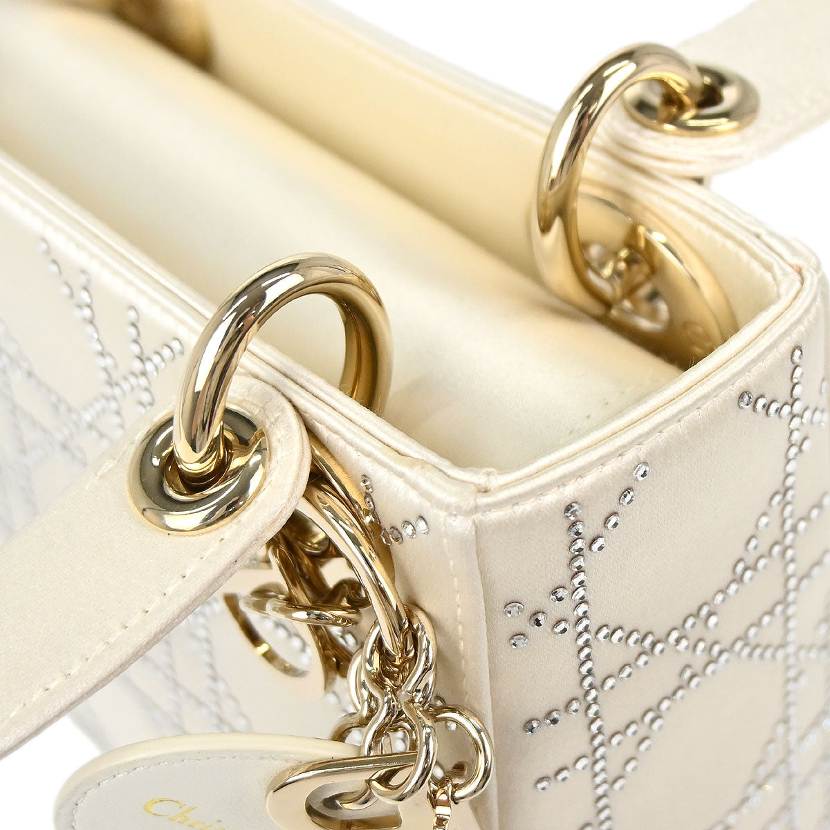 Christian Dior Ivory Satin Small Lady Dior 2way Shoulder Handbag