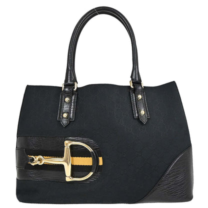 Gucci Black Canvas Horsebit GG Tote Handbag
