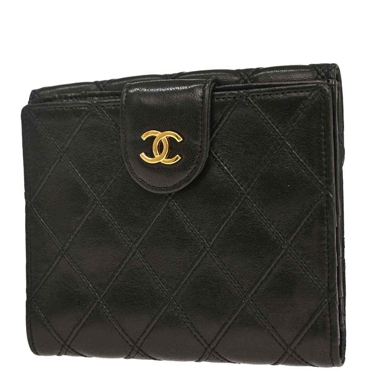 Chanel 1994-1996 Black Lambskin Bicolore Bifold Wallet