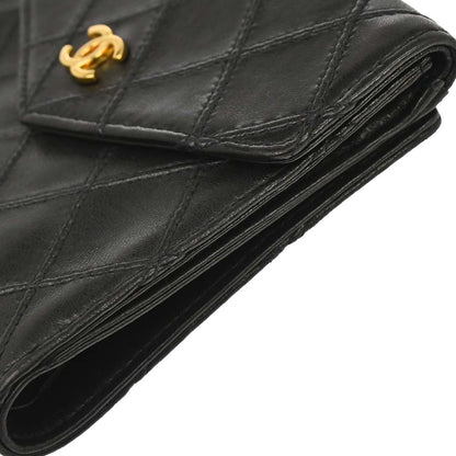 Chanel 1994-1996 Black Lambskin Bicolore Bifold Wallet