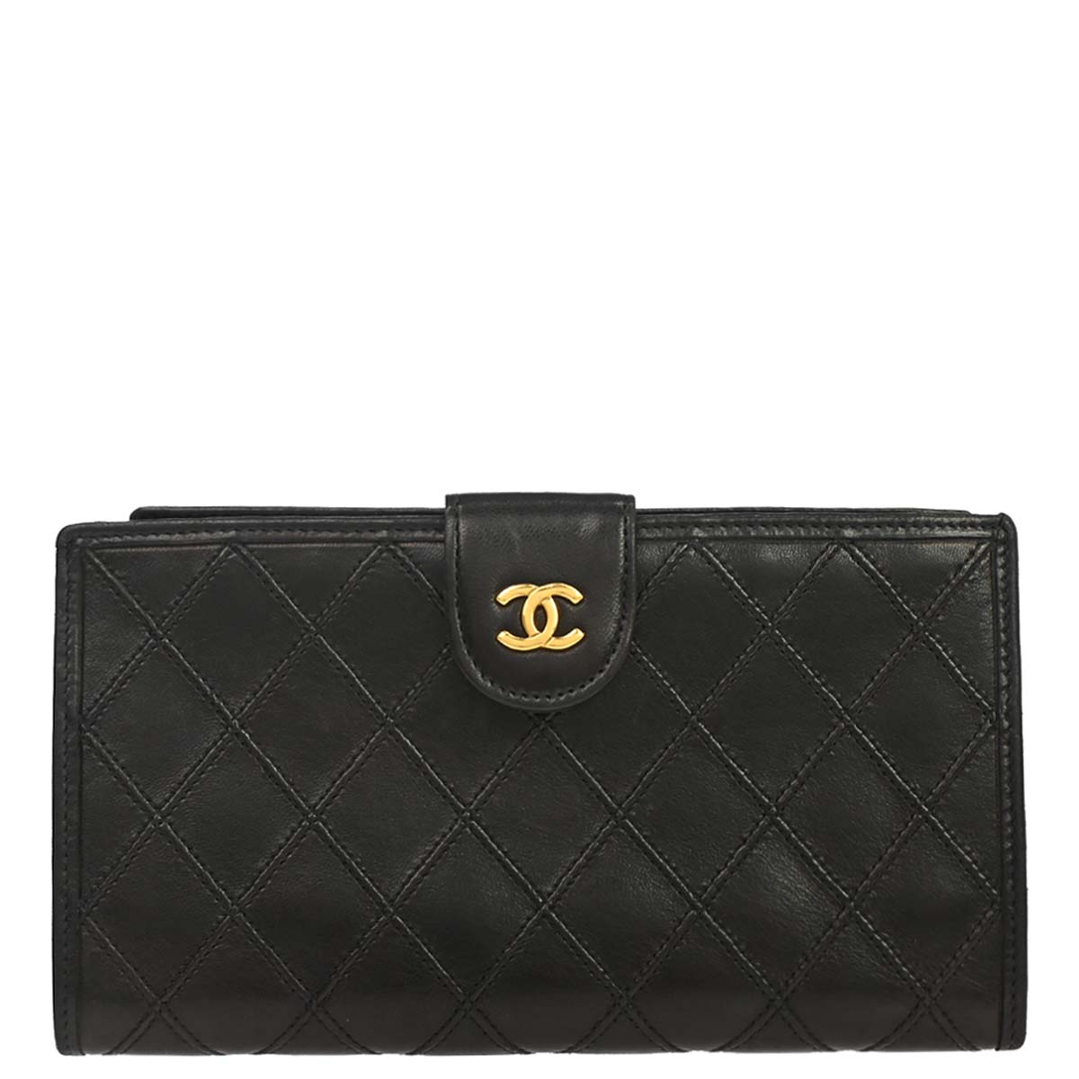 Chanel 1991-1994 Black Lambskin Bicolore Long Wallet