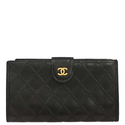 Chanel 1991-1994 Black Lambskin Bicolore Long Wallet
