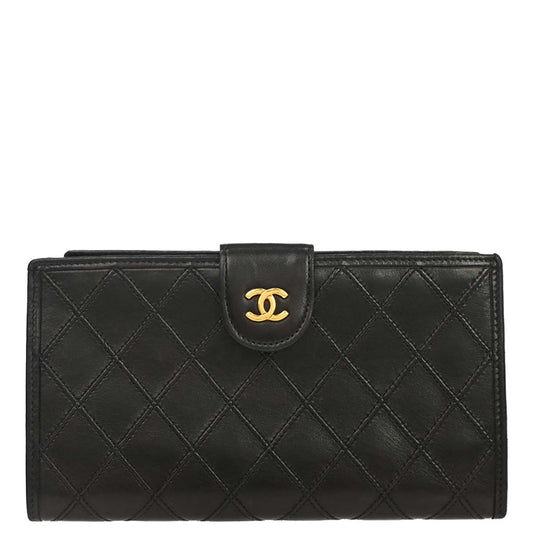 Chanel 1991-1994 Black Lambskin Bicolore Long Wallet