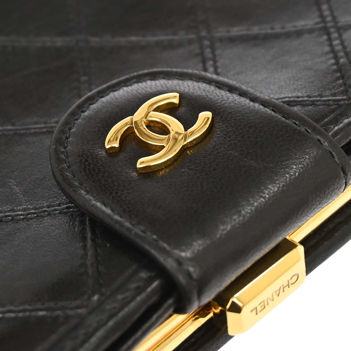 Chanel 1991-1994 Black Lambskin Bicolore Long Wallet