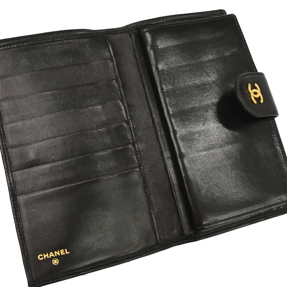 Chanel 1991-1994 Black Lambskin Bicolore Long Wallet