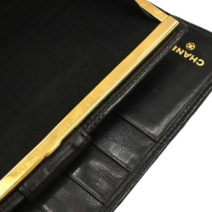Chanel 1991-1994 Black Lambskin Bicolore Long Wallet