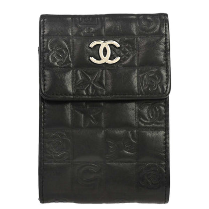 Chanel Black Lambskin Icon Cigarette Case Small Good