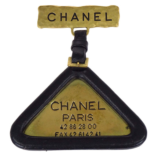 Chanel Triangle Dangle Brooch Pin Gold Black 94A