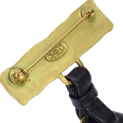 Chanel Triangle Dangle Brooch Pin Gold Black 94A