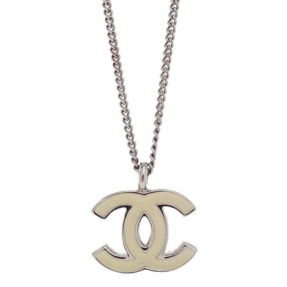 Chanel CC Chain Necklace Silver White 02C