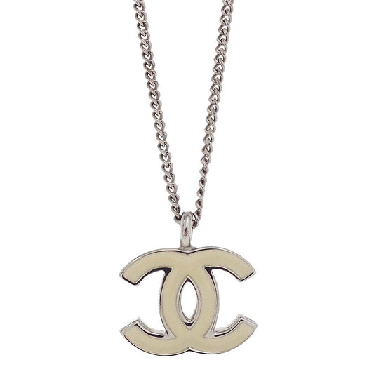 Chanel CC Chain Necklace Silver White 02C