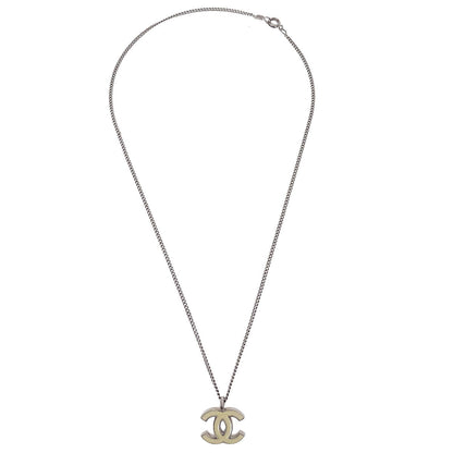 Chanel CC Chain Necklace Silver White 02C