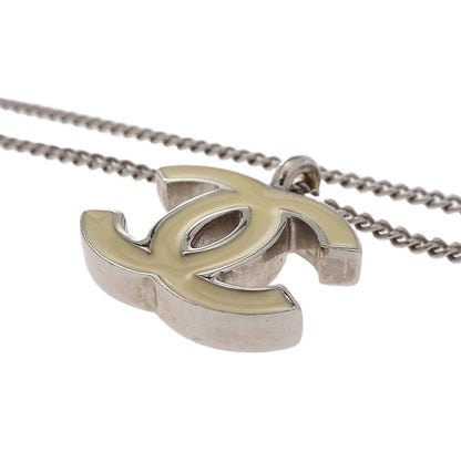 Chanel CC Chain Necklace Silver White 02C