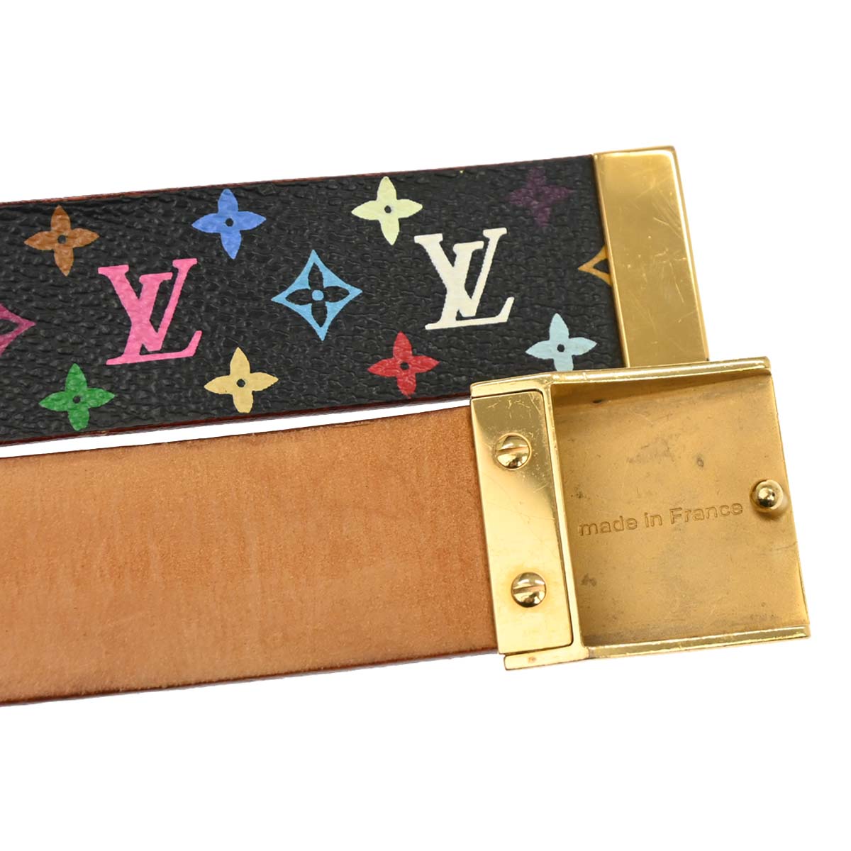 Louis Vuitton Black Multicolor Ceinture Carre Belt #70/28 M9271Y