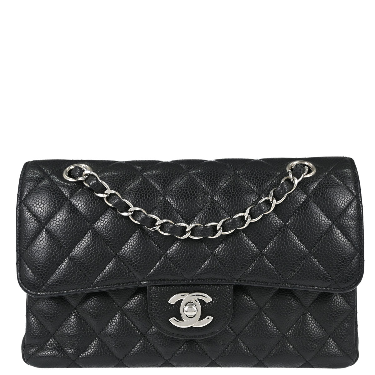 Chanel 2019 Black Caviar Skin Small Classic Double Flap Shoulder Bag