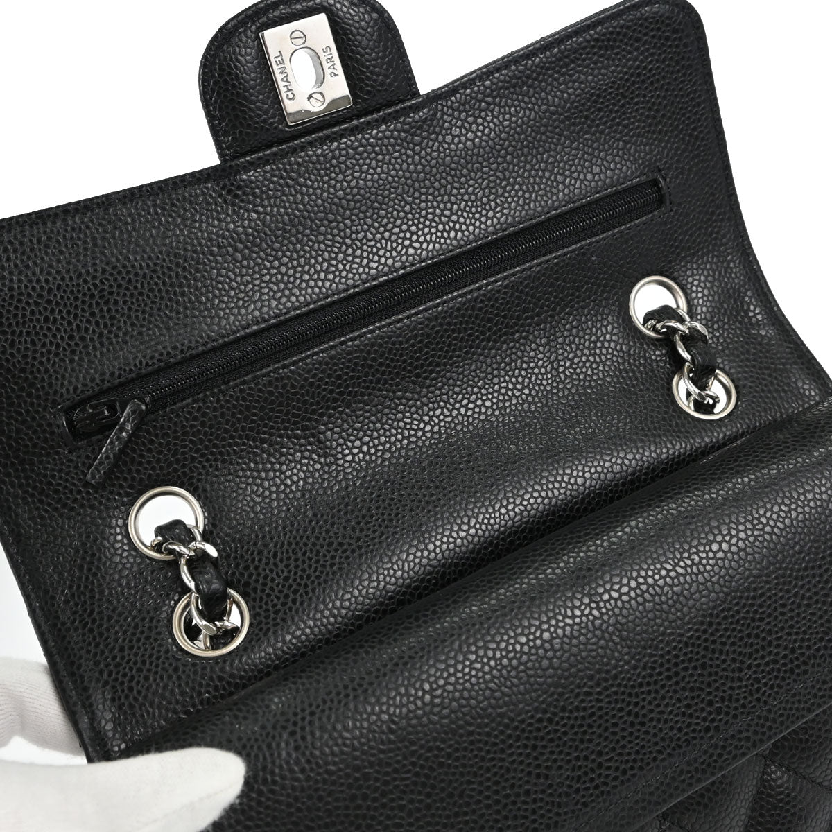 Chanel 2019 Black Caviar Skin Small Classic Double Flap Shoulder Bag
