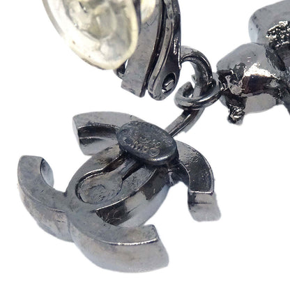 Chanel CC Clip-On Earrings Dangle Silver Rhinestone 05P