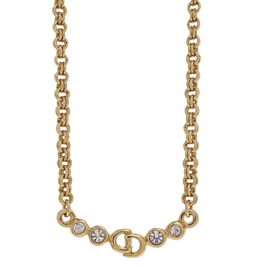 Christian Dior Necklace Pendant Gold Rhinestone