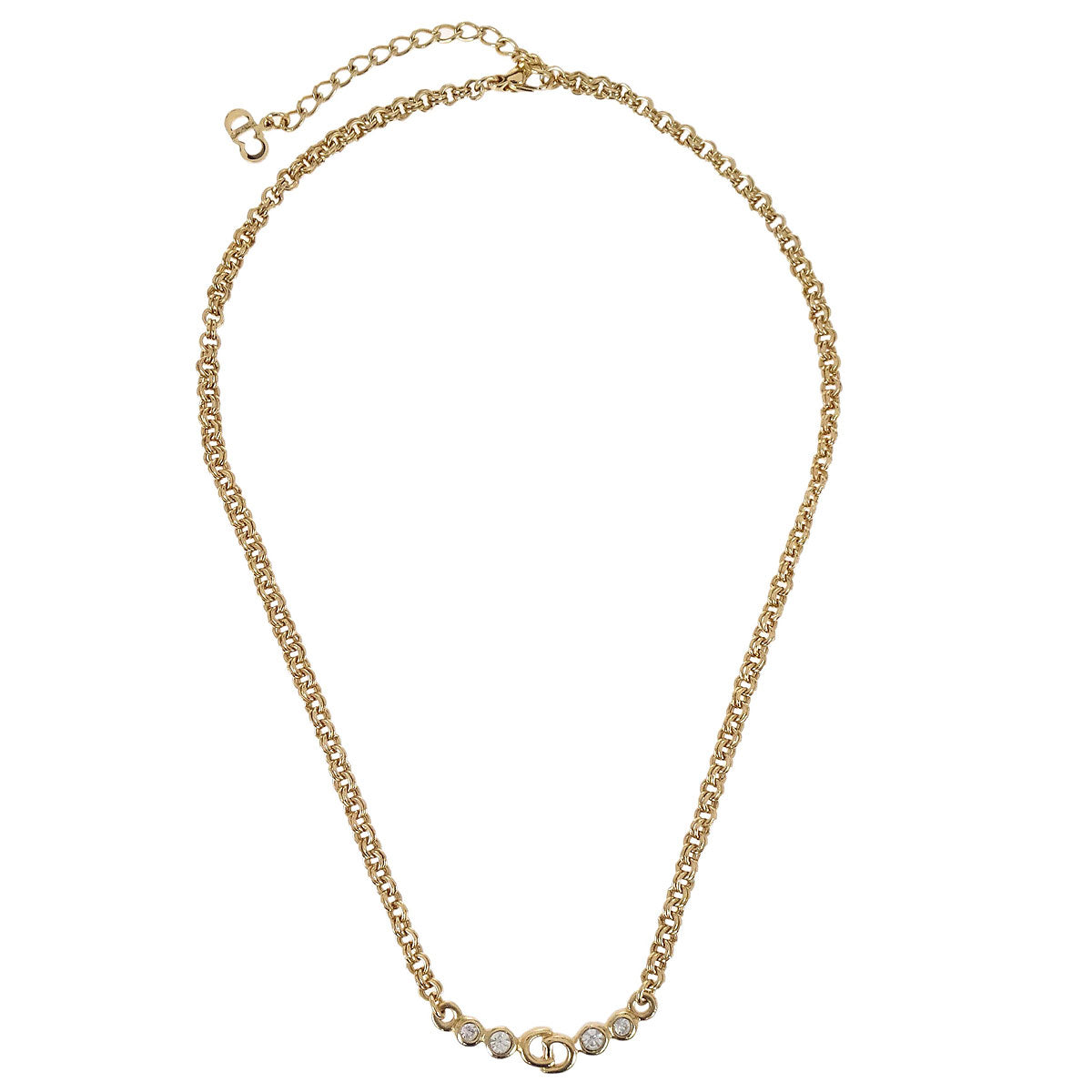 Christian Dior Necklace Pendant Gold Rhinestone