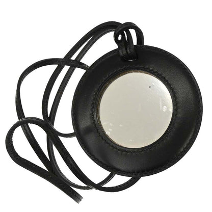 Hermes Pendant Necklace Black Leather Mirror