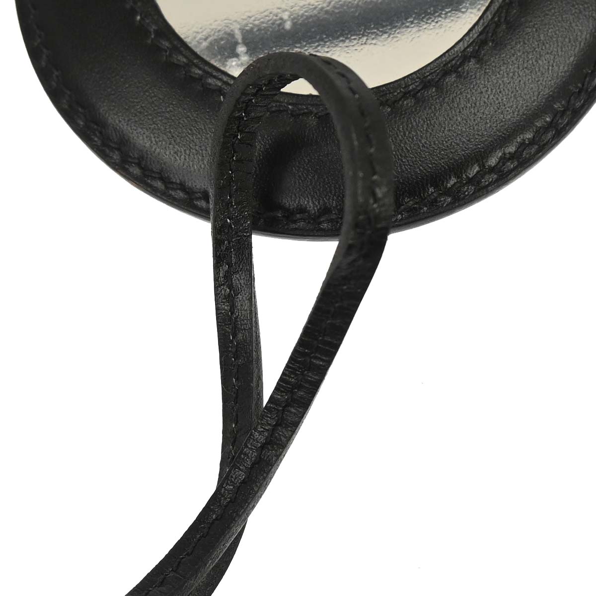 Hermes Pendant Necklace Black Leather Mirror