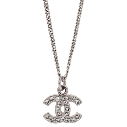 Chanel CC Chain Necklace Pendant Silver Rhinestone 07V