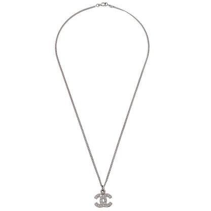 Chanel CC Chain Necklace Pendant Silver Rhinestone 07V