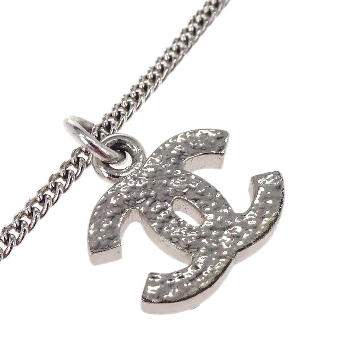 Chanel CC Chain Necklace Pendant Silver Rhinestone 07V