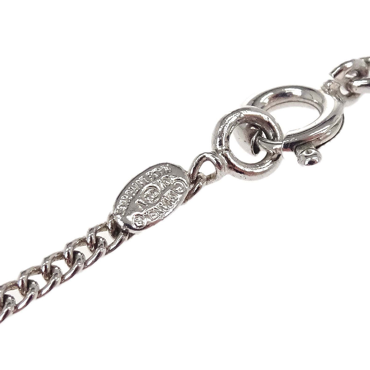 Chanel CC Chain Necklace Pendant Silver Rhinestone 07V