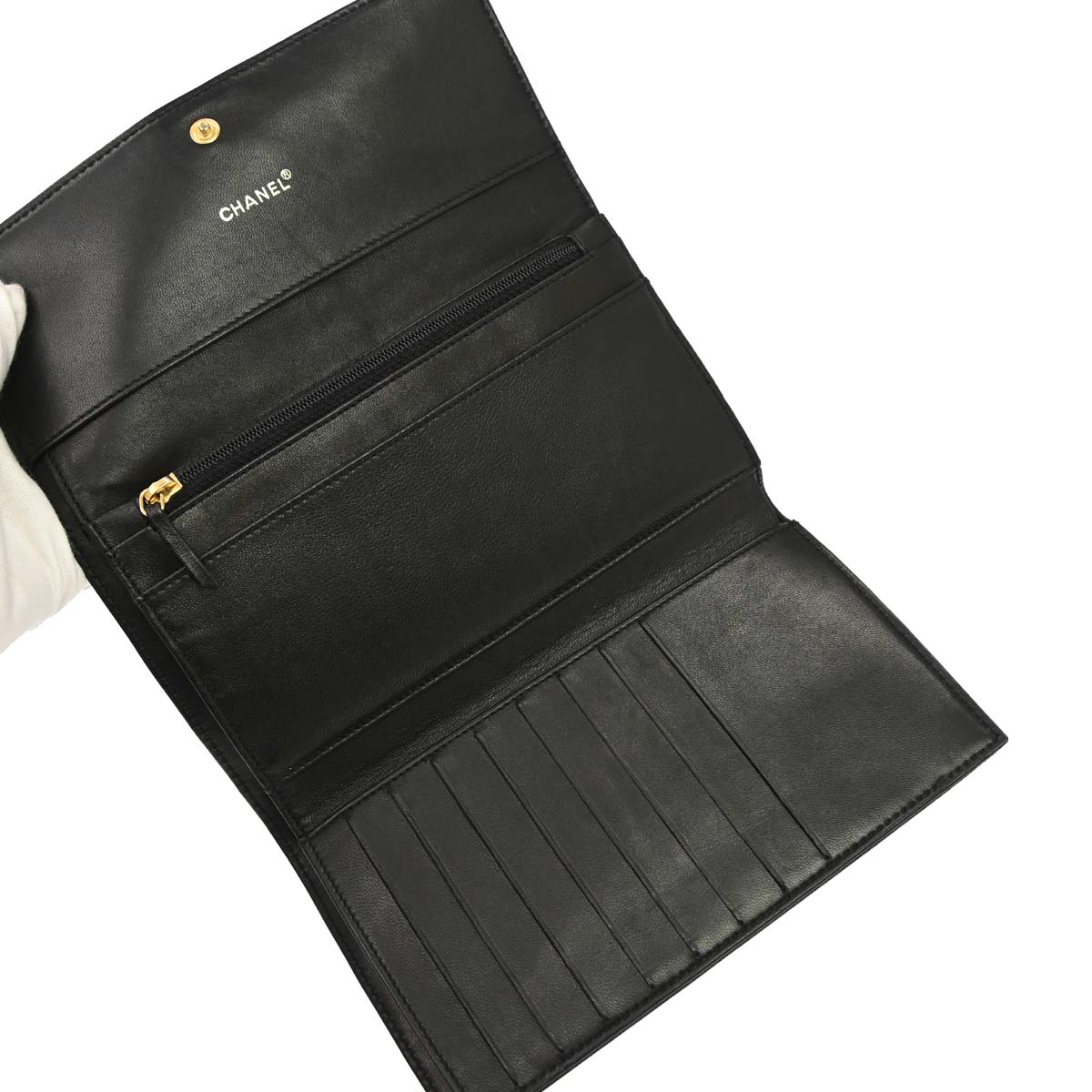 Chanel 2001-2003 Black Lambskin Choco Bar Wallet