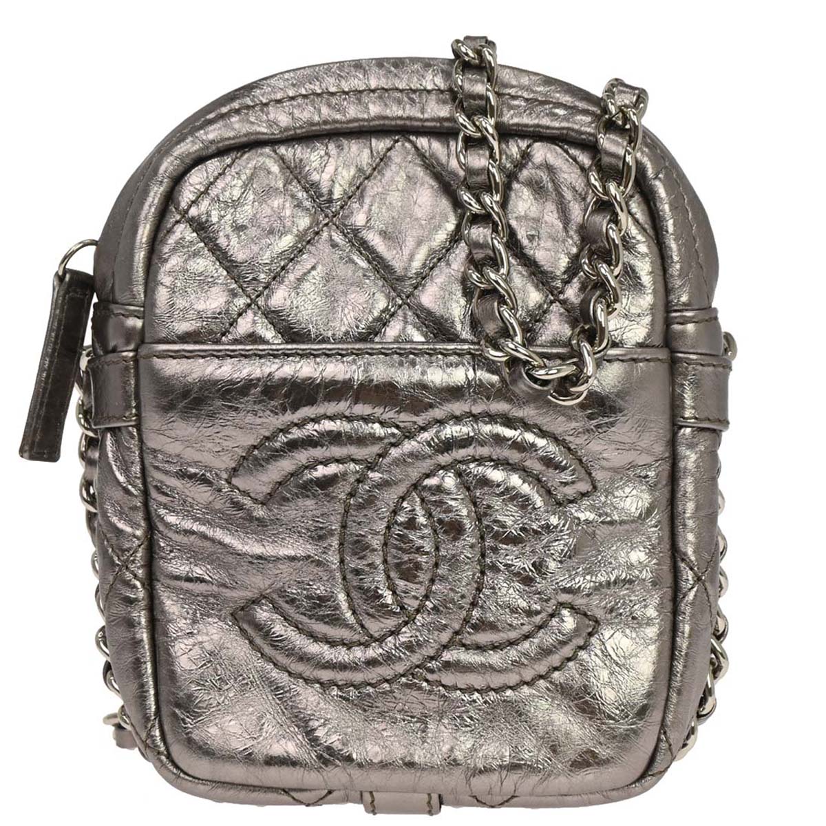 Chanel 2008-2009 Silver Calfskin Chain Around Shoulder Bag