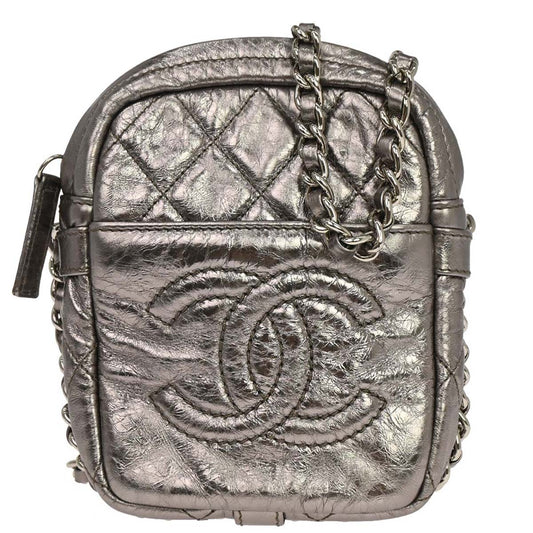 Chanel 2008-2009 Silver Calfskin Chain Around Shoulder Bag