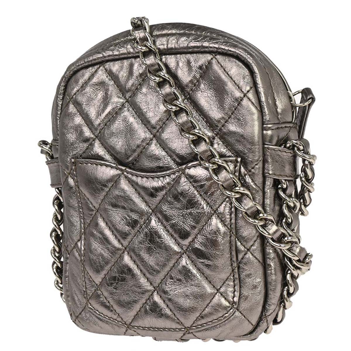 Chanel 2008-2009 Silver Calfskin Chain Around Shoulder Bag