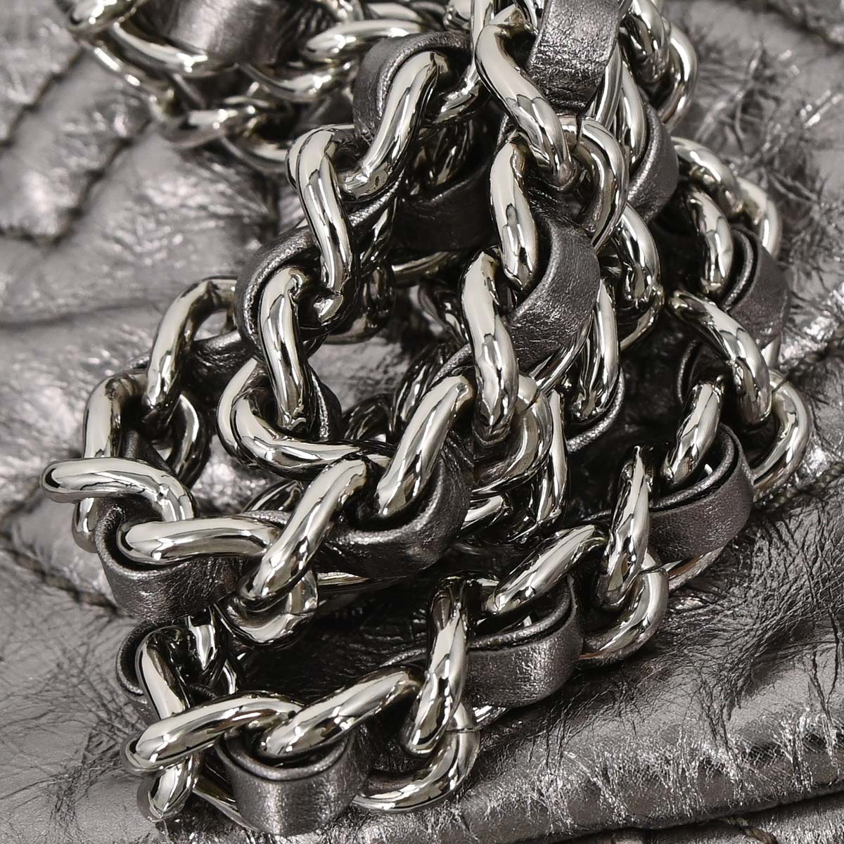 Chanel 2008-2009 Silver Calfskin Chain Around Shoulder Bag