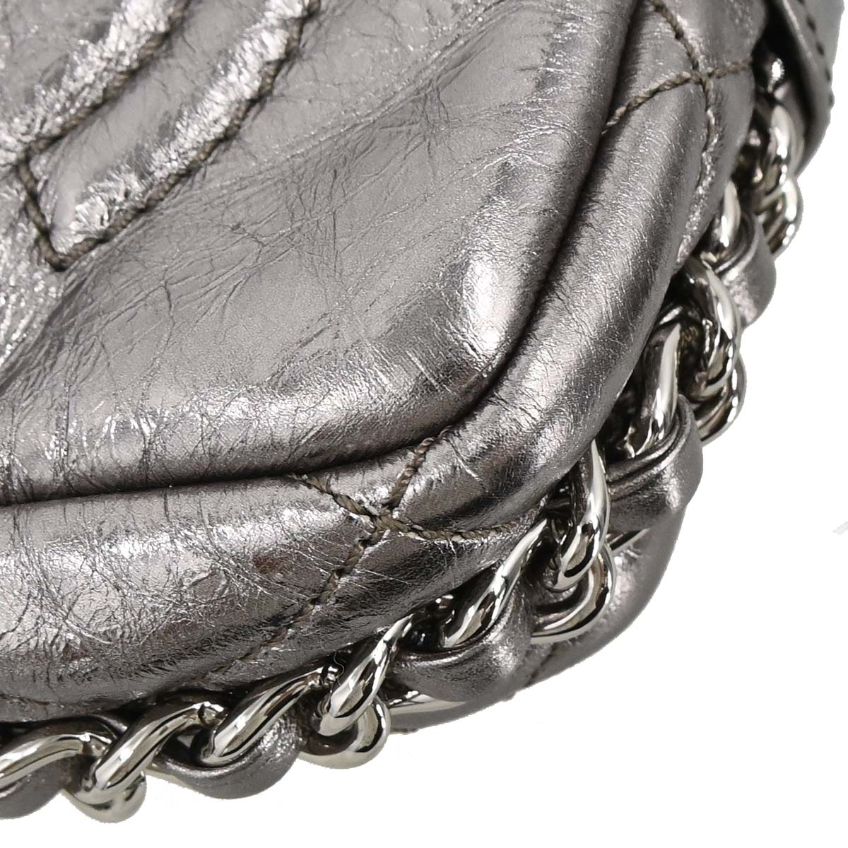 Chanel 2008-2009 Silver Calfskin Chain Around Shoulder Bag