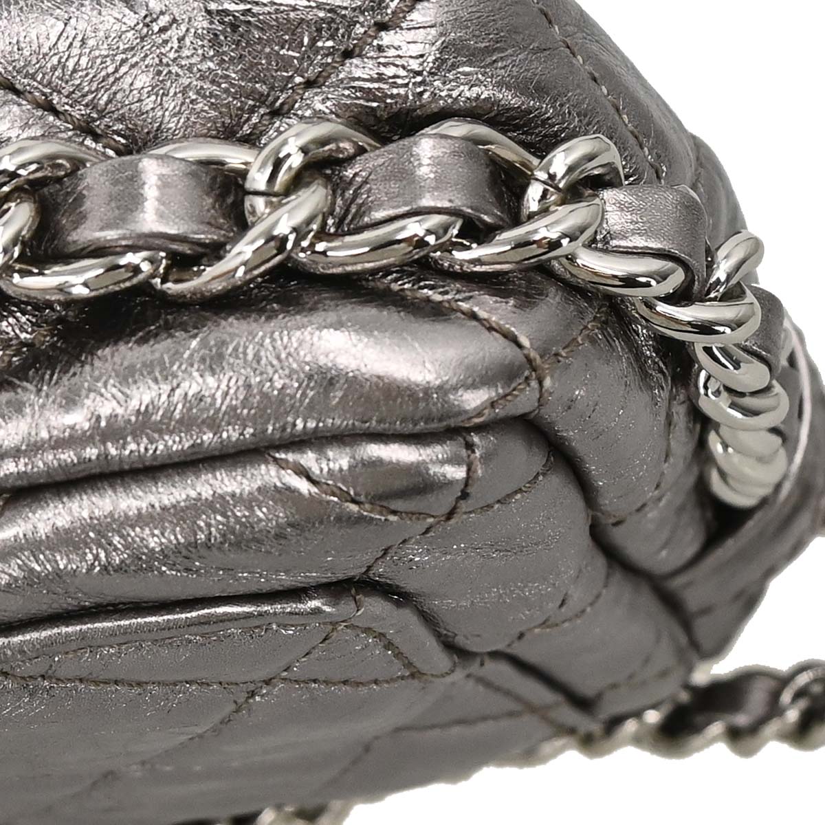 Chanel 2008-2009 Silver Calfskin Chain Around Shoulder Bag