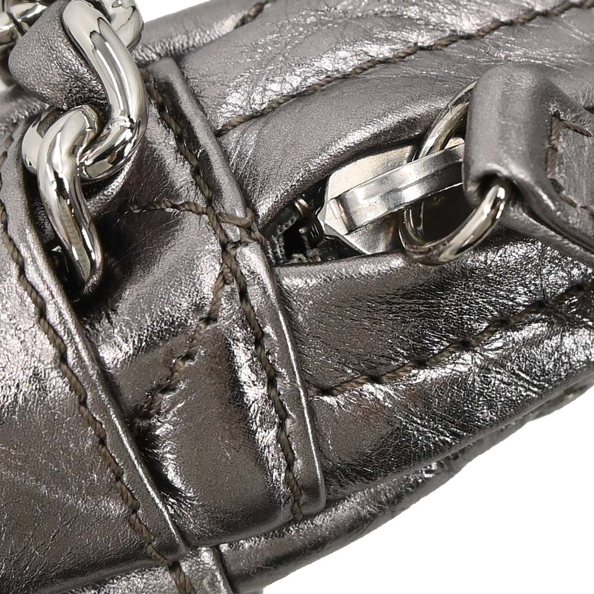 Chanel 2008-2009 Silver Calfskin Chain Around Shoulder Bag
