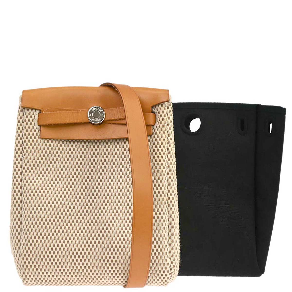Hermes Natural Black Toile Officier GM Herbag TPM 2 in 1 Shoulder Bag