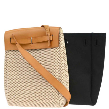 Hermes Natural Black Toile Officier GM Herbag TPM 2 in 1 Shoulder Bag